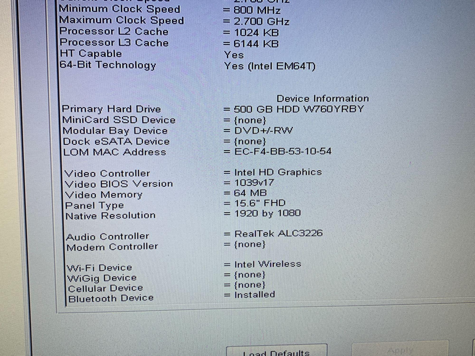 Dell Latitude E6540 15.6in LCD Laptop Intel i7-4800 2.7GHz 8GB 500GB Wifi Bt Win 10 Home