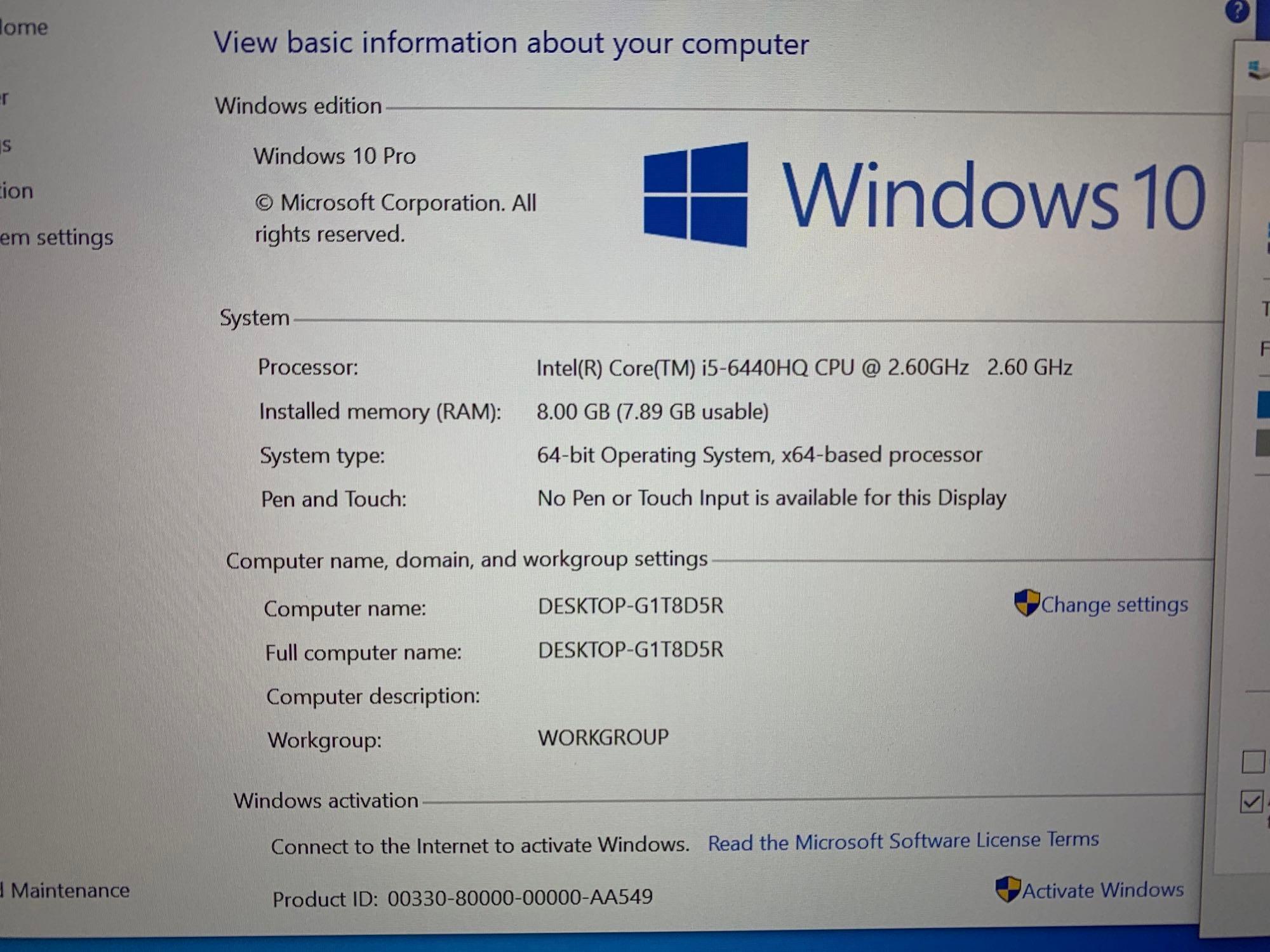 Dell Latitude 5470 14in Intel i5-6440HQ 2.6GHz 8GB 500GB Wifi BT Win 10 Laptop