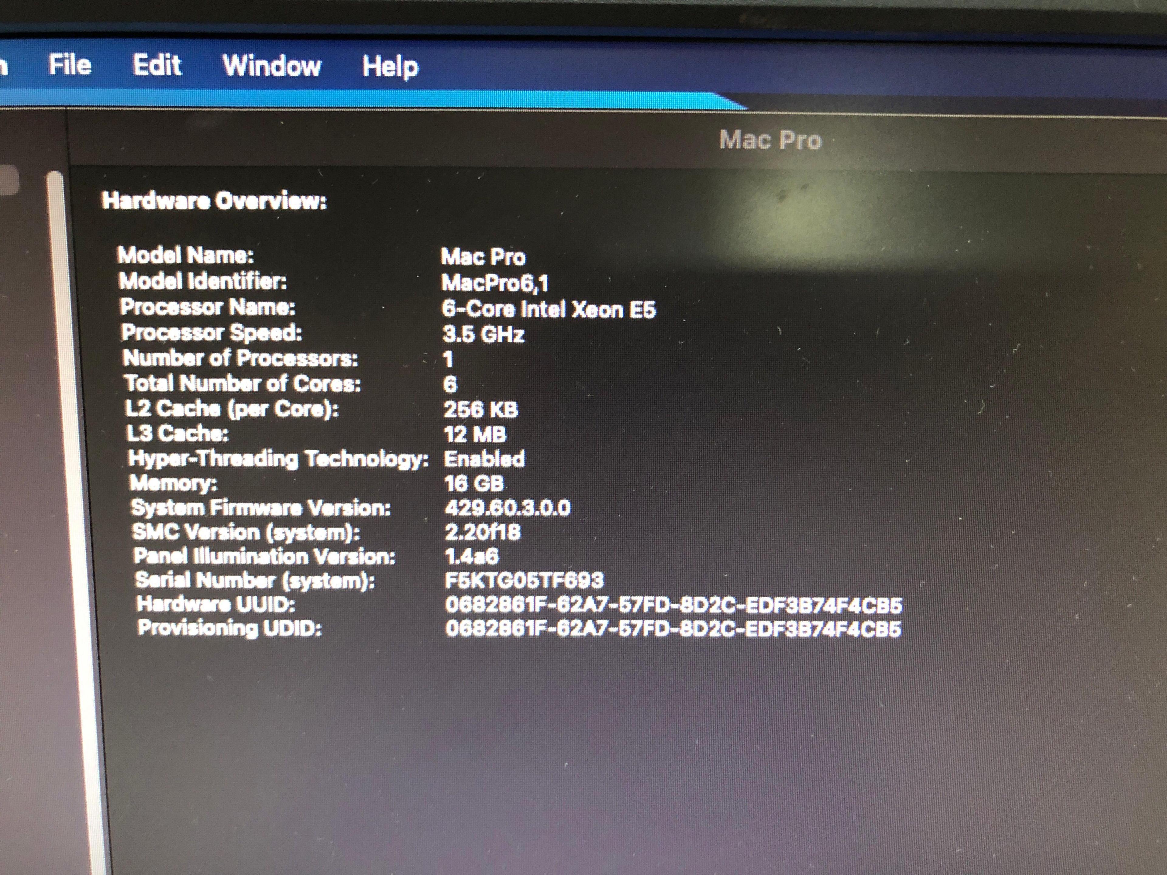 Apple Mac Pro6,1 A1481 Intel Xeon 6-Core E5 3.5GHz 16GB 251GB Big Sur workstation computer