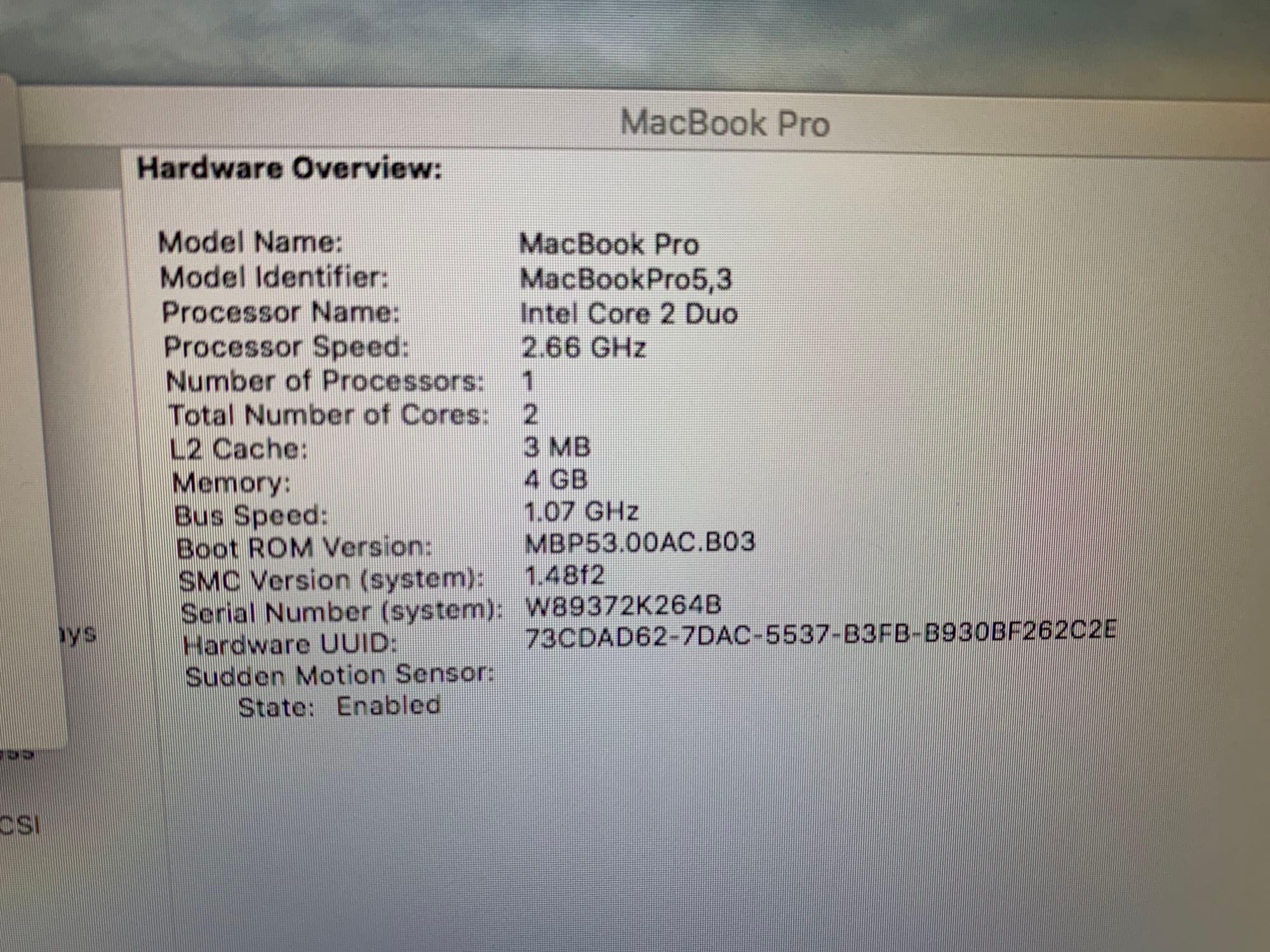 Apple MacbookPro 15.4in LCD Laptop Intel Core 2 Duo 2.66GHz 4GB 256GB SSD Wifi / BT El Capitan
