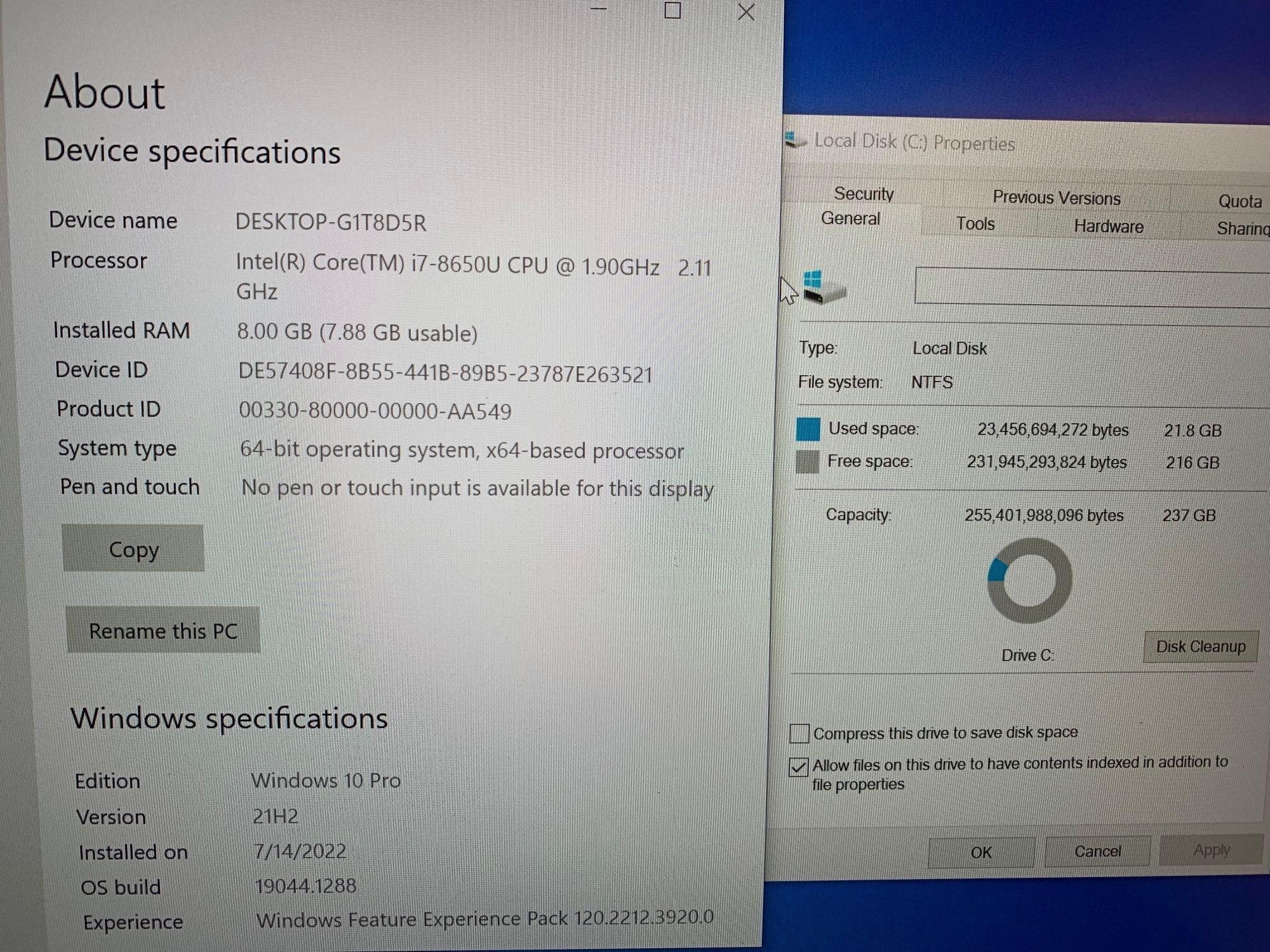 Dell Latitude 7390 13.3in LCD Laptop Intel i7-8650U 1.9GHz 8GB 256GB SSD Wifi / BT Win 10 Pro