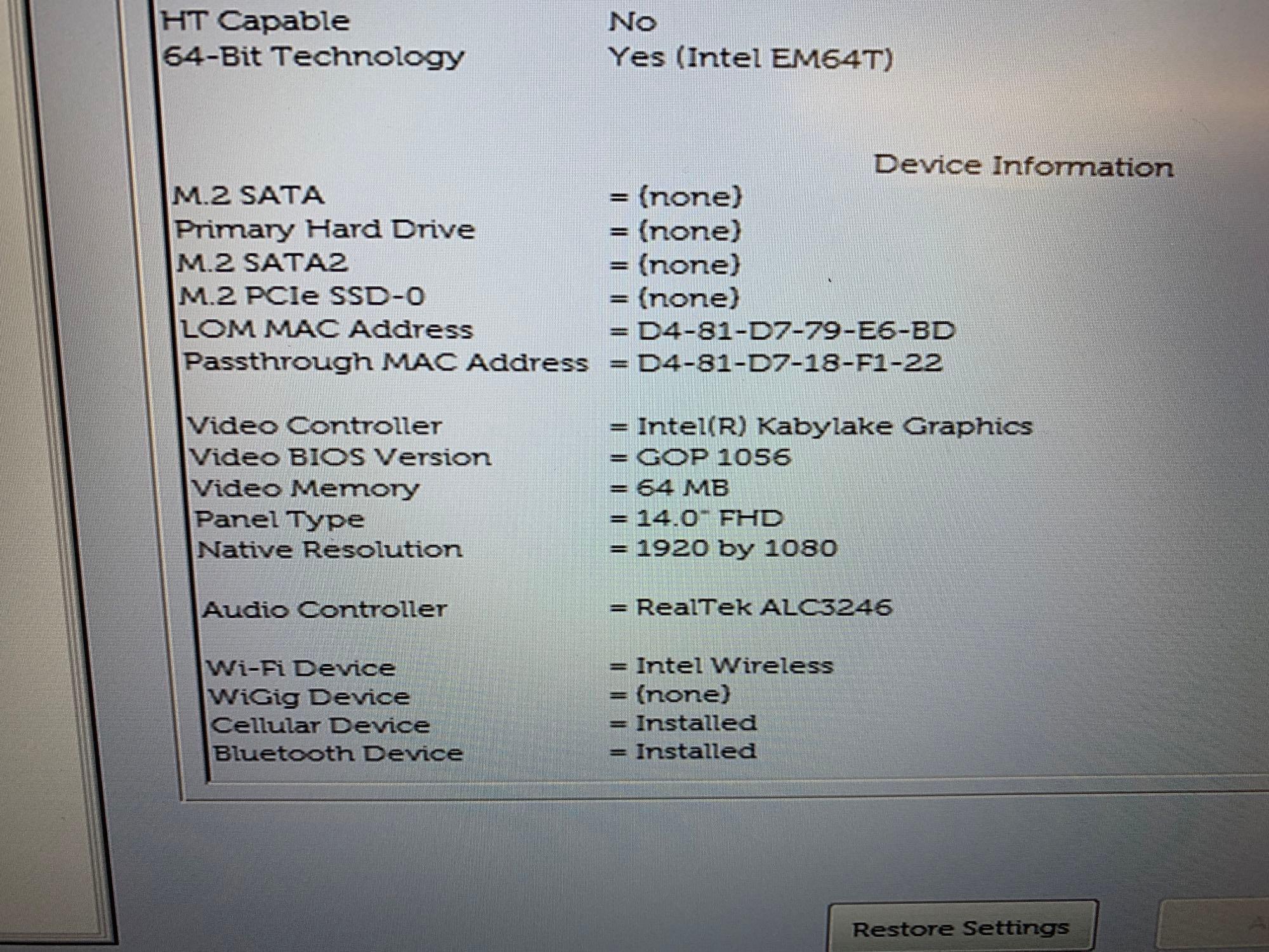 Dell Latitude 5480 14in LCD Laptop Intel i5-7440HQ 2.8GHz 8GB NO HD Wifi/BT