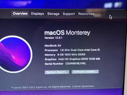 Apple MacBookAir7,2 A1466 13.3"LCD 1.8GHz Dual Core Intel i5 8GB 251GB Flash Mac OS Monterey