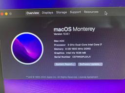 Apple MacMini7,1 A1347 Desktop Computer 3GHz Dual Core Intel i7 8GB 251GB Flash Mac OS Monterey