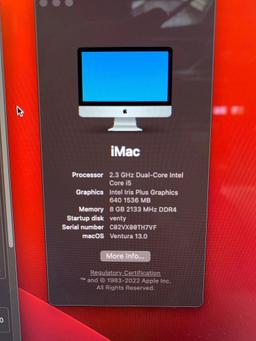 Apple A1418 iMac18,1 AIO 21.5" LCD 2.3GHz Dual Core Intel i5 8GB 1TB Mac OS Ventura 13.0