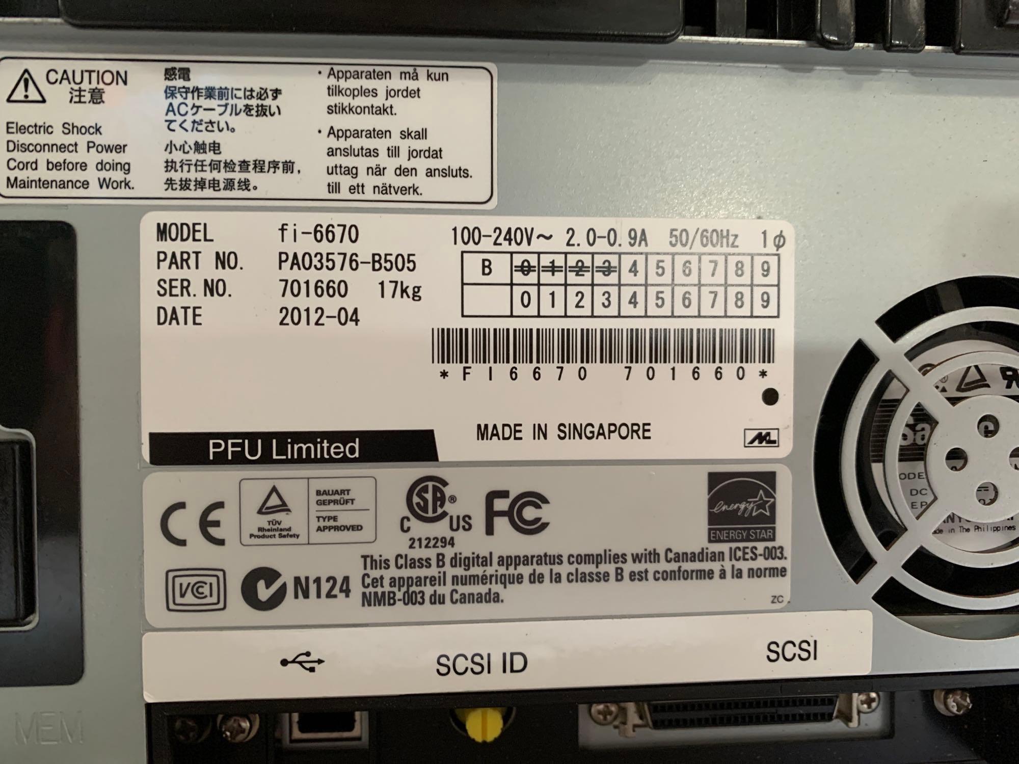 Fujitsu fi-6670 Production Document Scanner