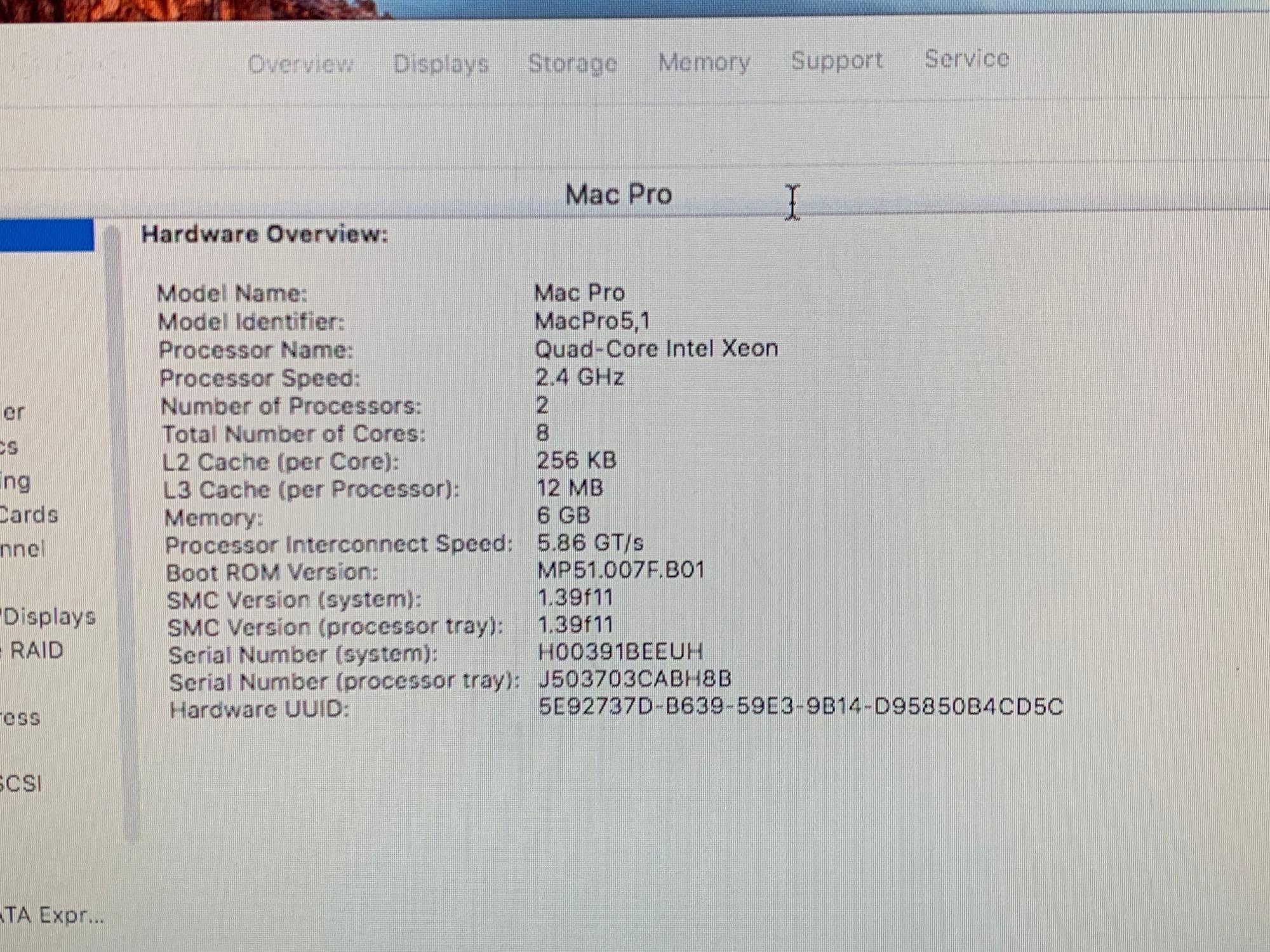 Apple MacPro5,1 Workstation 2x2.4GHz Quad Core Intel Xeon 6GB 1TB El Capitan 10.11.6