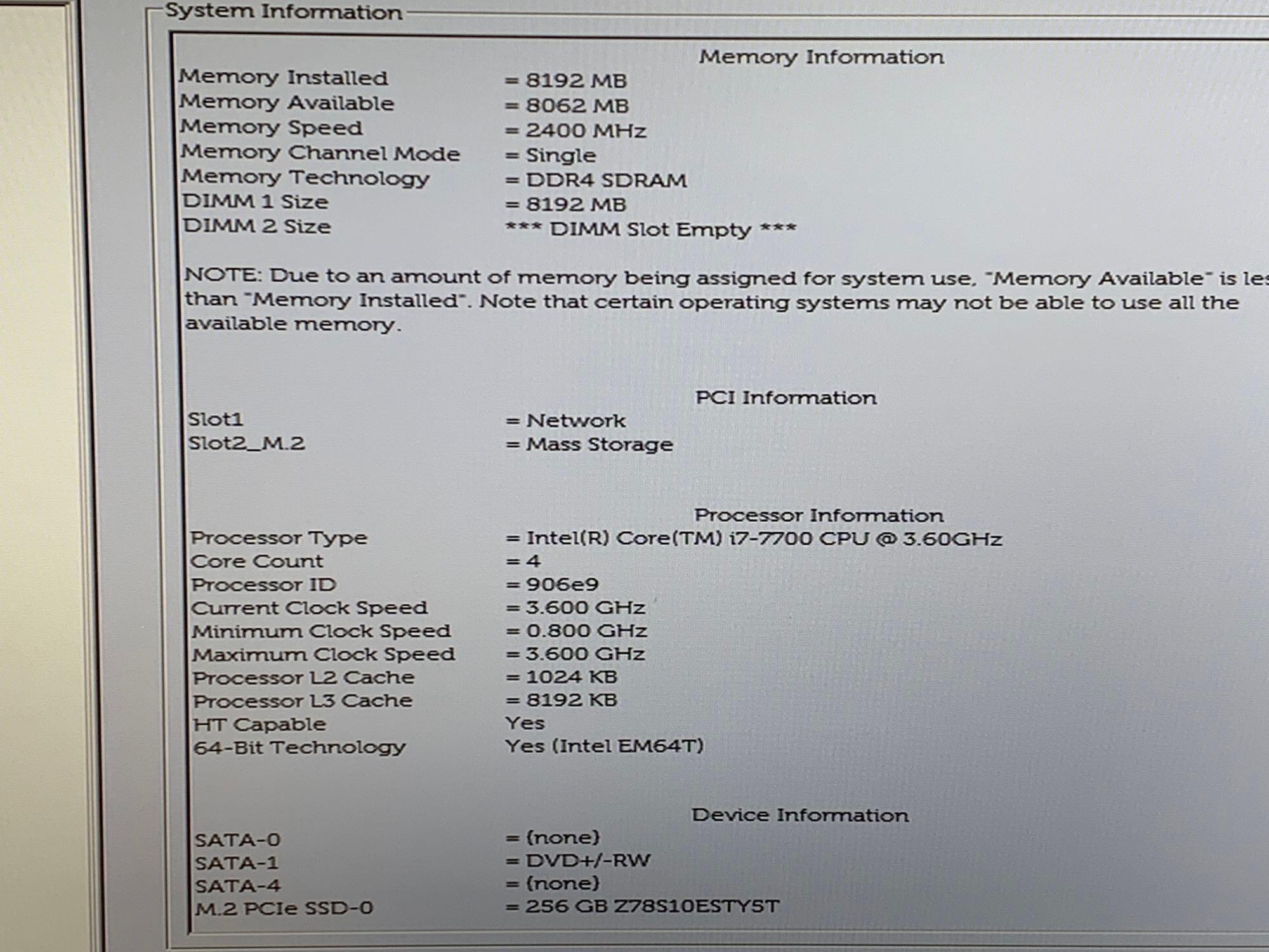 Dell Optiplex 7450 23.8" AIO Computer Intel i7-7700 3.6GHz 8GB 256GB SSD NO OS