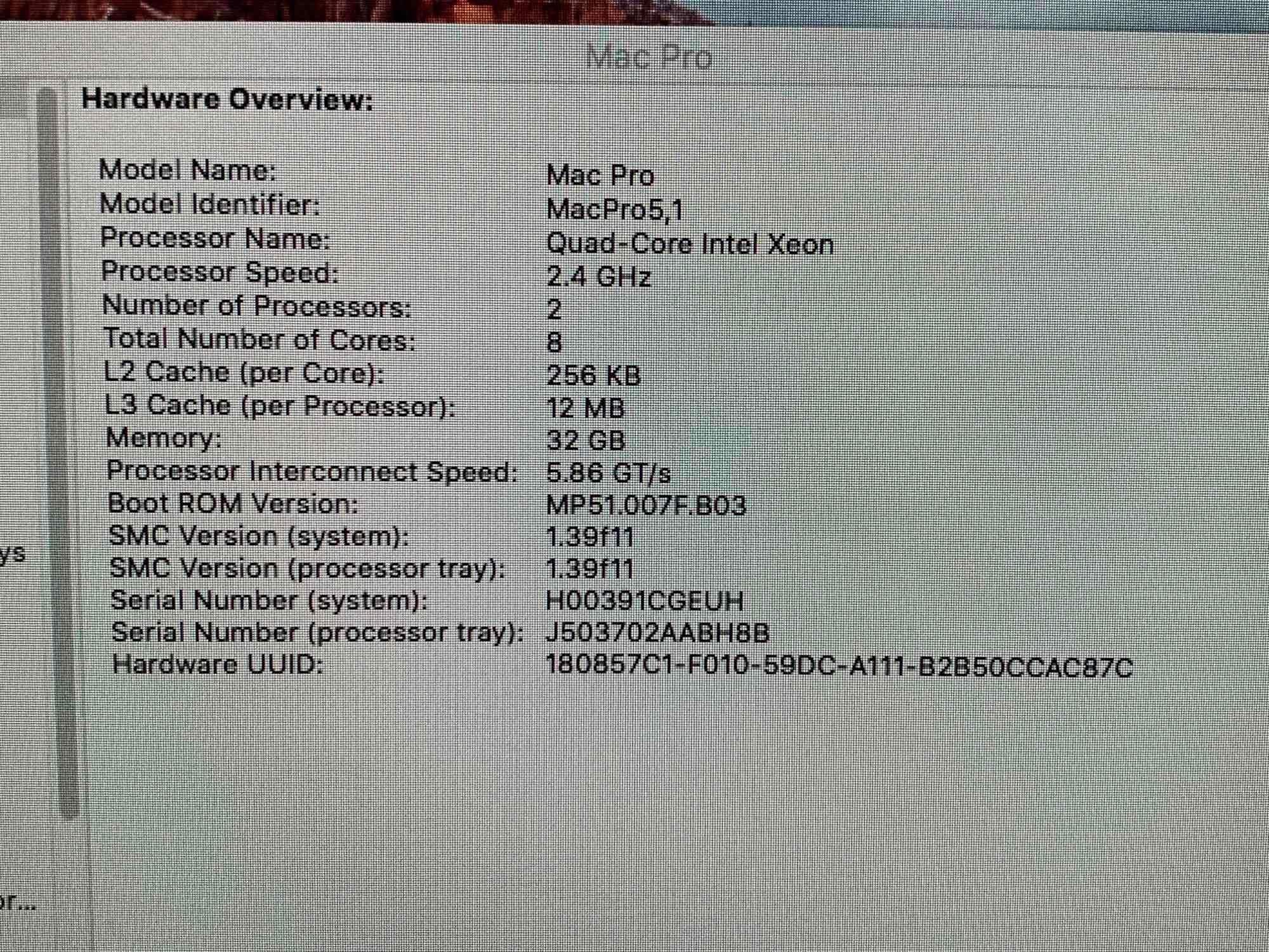Apple MacPro5,1 8 Core Workstation 2x2.4GHz Quad Intel Xeon 32GB 1TB El Capitan 10.11.6