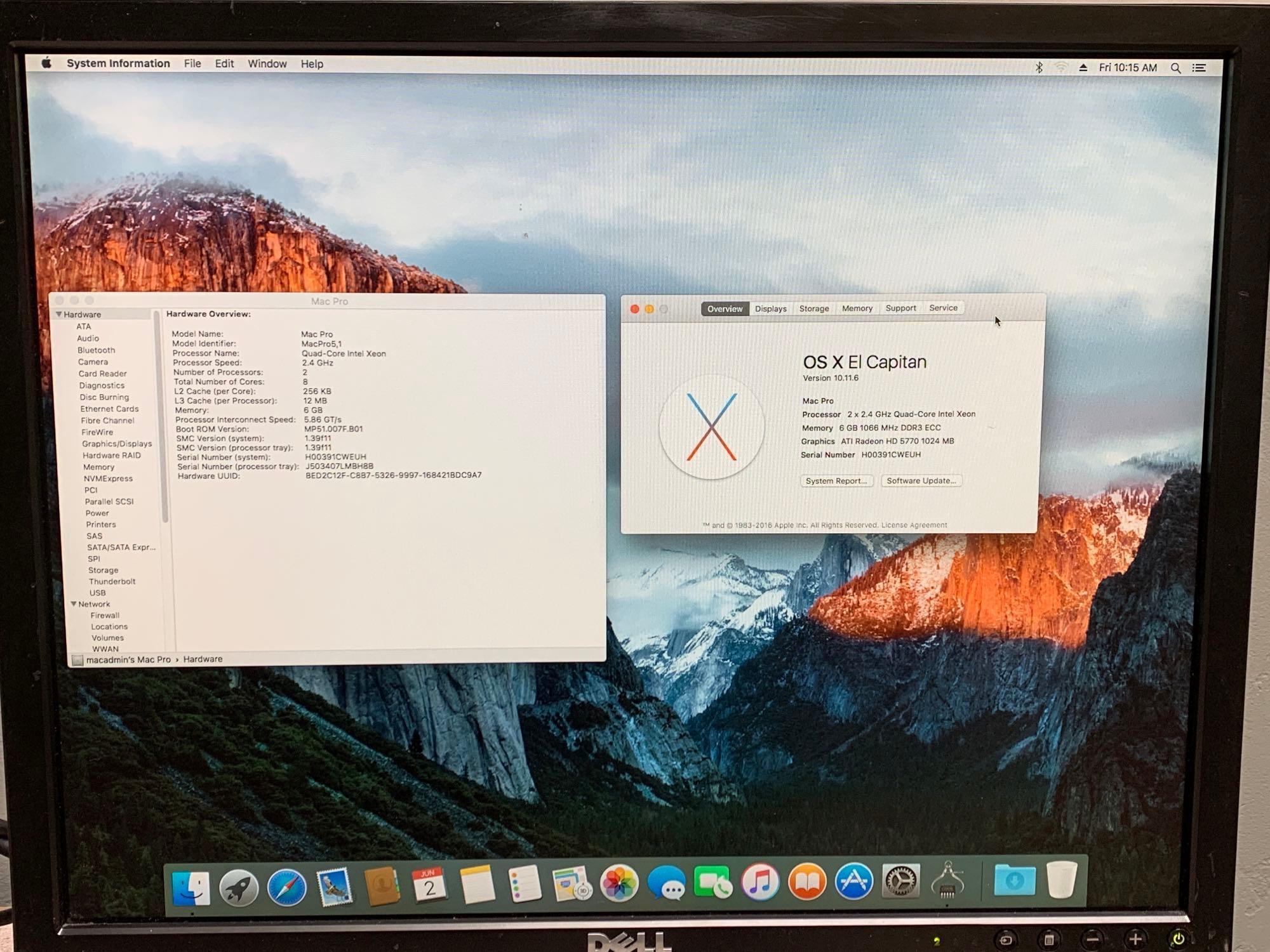 Apple MacPro5,1 8 Core Workstation 2x2.4GHz Quad Intel Xeon 6GB 1TB El Capitan 10.11.6