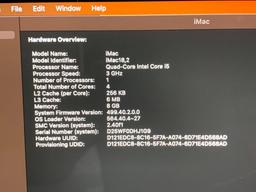 Apple A1418 iMac18,2 AIO Computer Intel Quad Core 3GHz 8GB 500GB Radeon 2GB Ventura 13.0