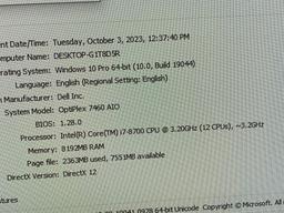 Dell Optiplex 7460 23.8" LCD AIO Computer Intel i7-8700 3.2GHz 8GB 256GB SSD Win 10