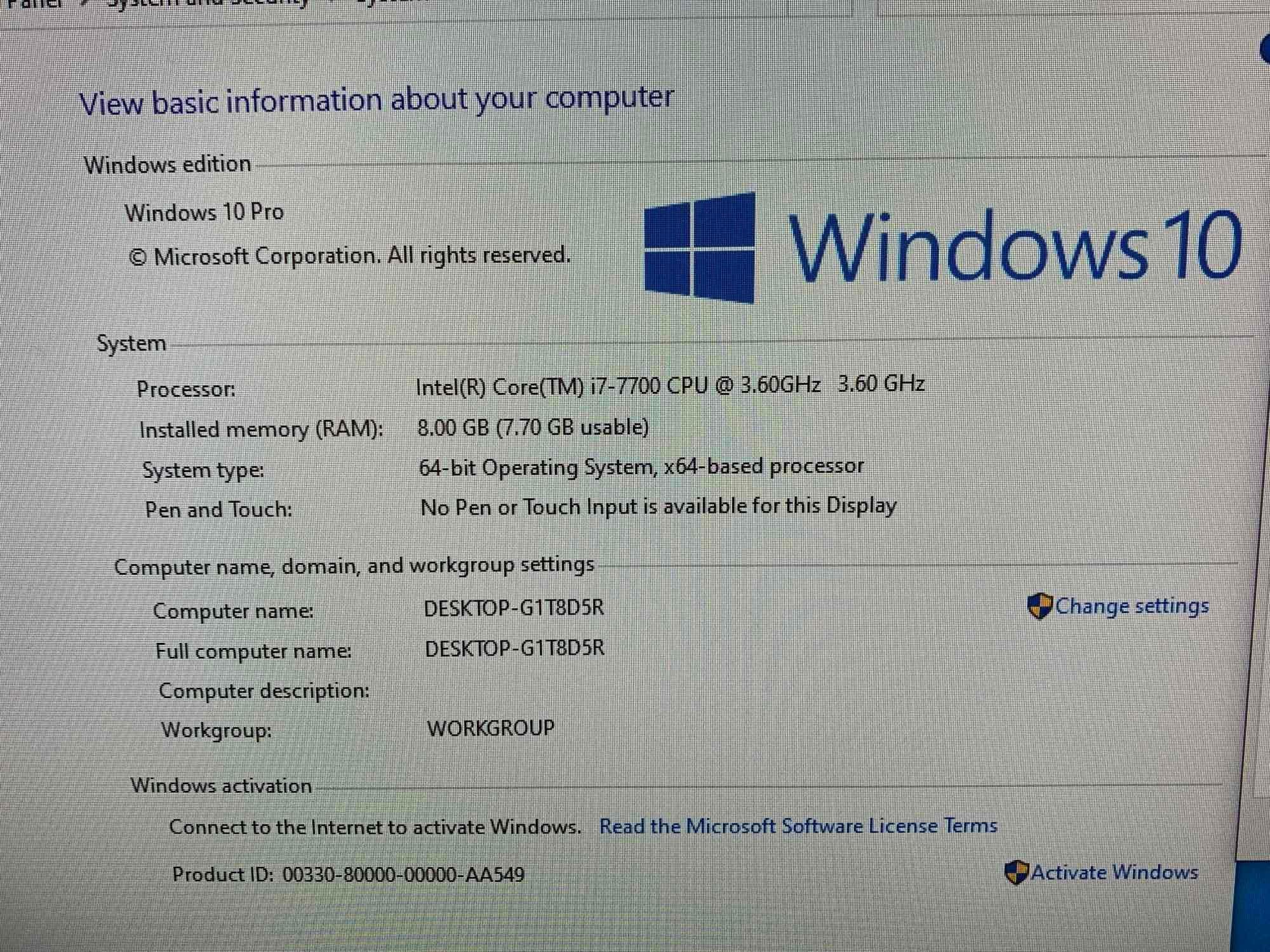 Dell Optiplex 7450 AIO Computer Intel i7-7700 3.6GHz 8GB 500GB Win 10 Pro