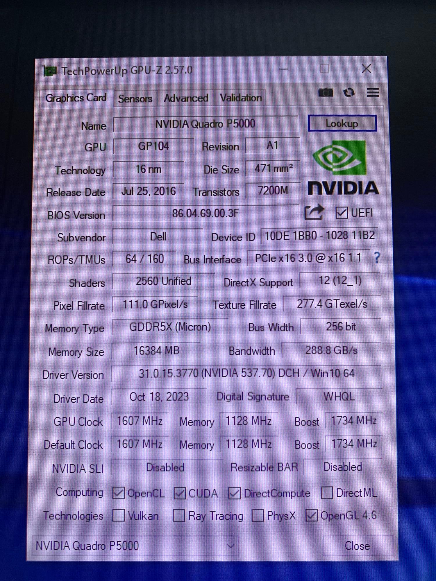 Dell Precision 5820 Tower 6 Core Xeon W-2135 3.7GHz 16GB 1TB SSD nVidia Quadro P500 16GB Win 10
