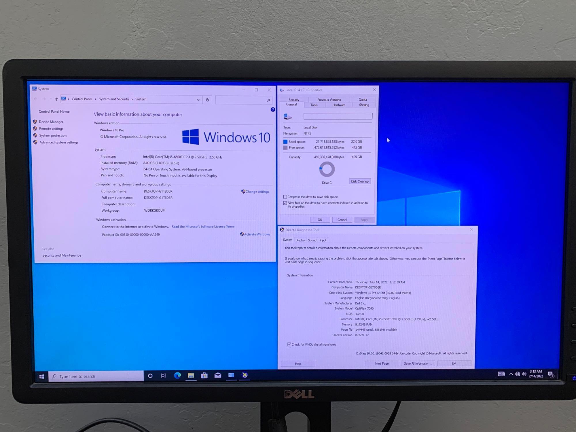 Dell Optiplex 7040 SFF Mini Computer Intel i5-6500 2.5GHz 8GB 500GB DP HDMI WIFI BT Win 10 Pro