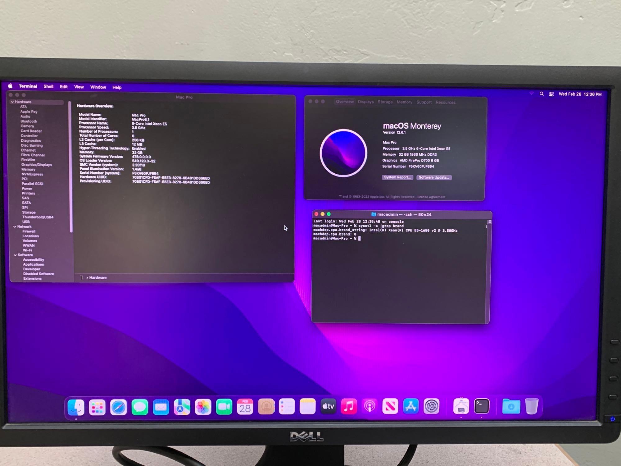 Apple A1481 MacPro6,1 6 Core Xeon E5-1650 3.5GHz 32GB 1TB SSD FirePro 6GB Monterey 2013