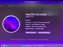 Apple A1481 MacPro6,1 6 Core Xeon E5-1650 3.5GHz 32GB 1TB SSD FirePro 6GB Monterey 2013