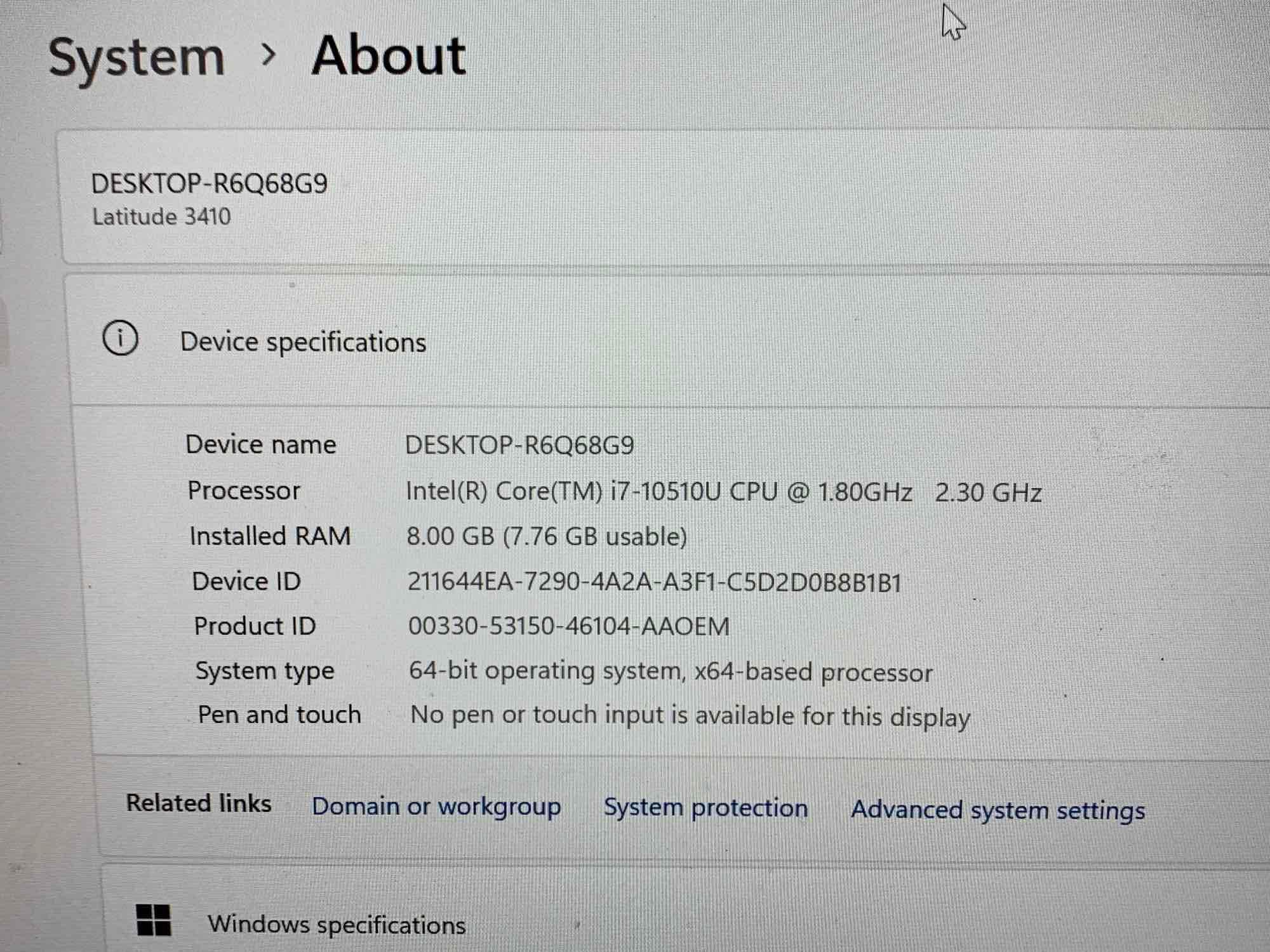 Dell Latitude 3410 14" LCD Laptop Intel i7-10510 2.3GHz 8GB 256GB SSD Wifi BT HDMI USB C Win 11