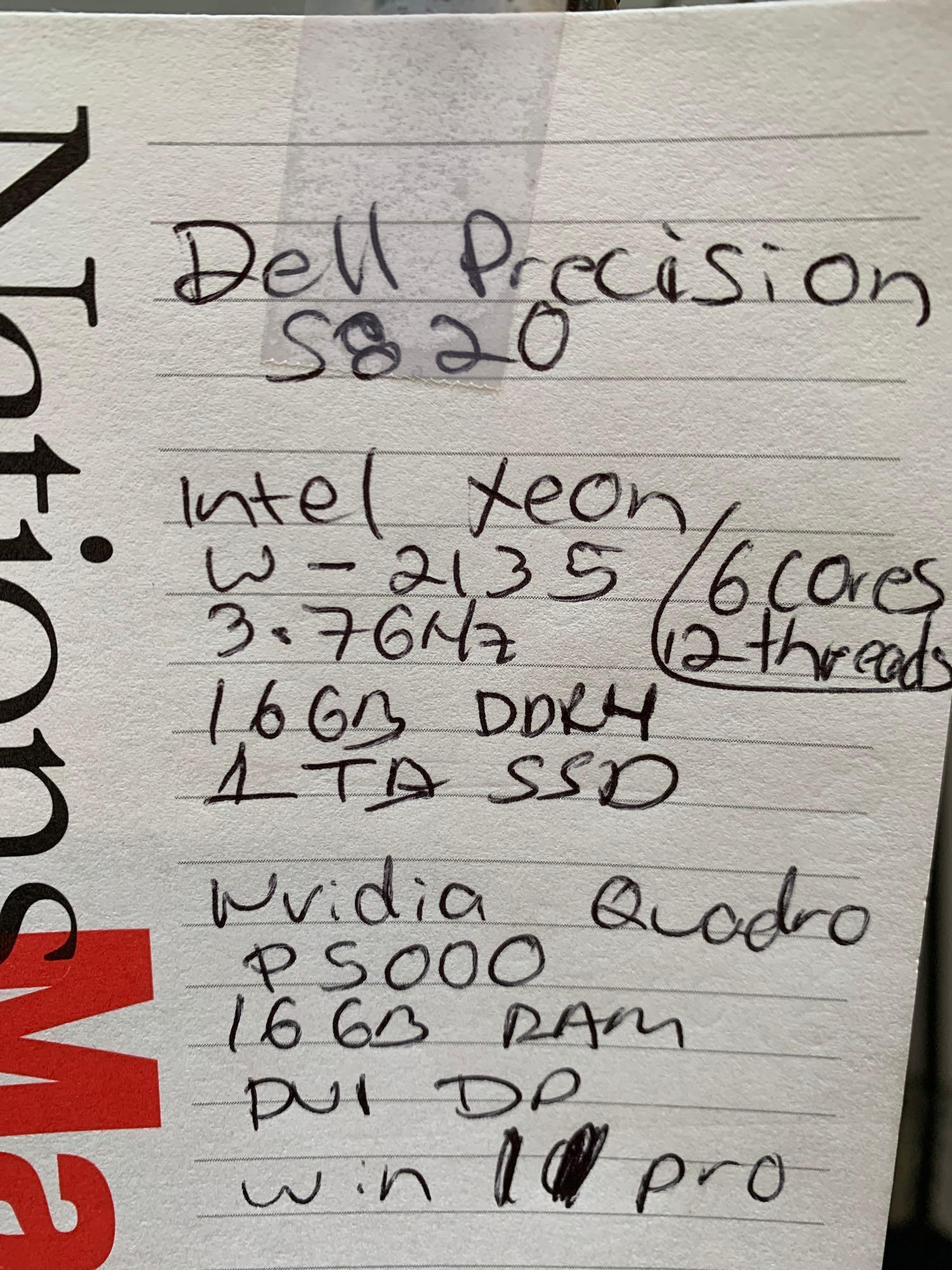 Dell Precision Workstation Intel Xeon W-2135 6 CORES 16GB DDR4 1TB SSD Quadro P5000 Win 11
