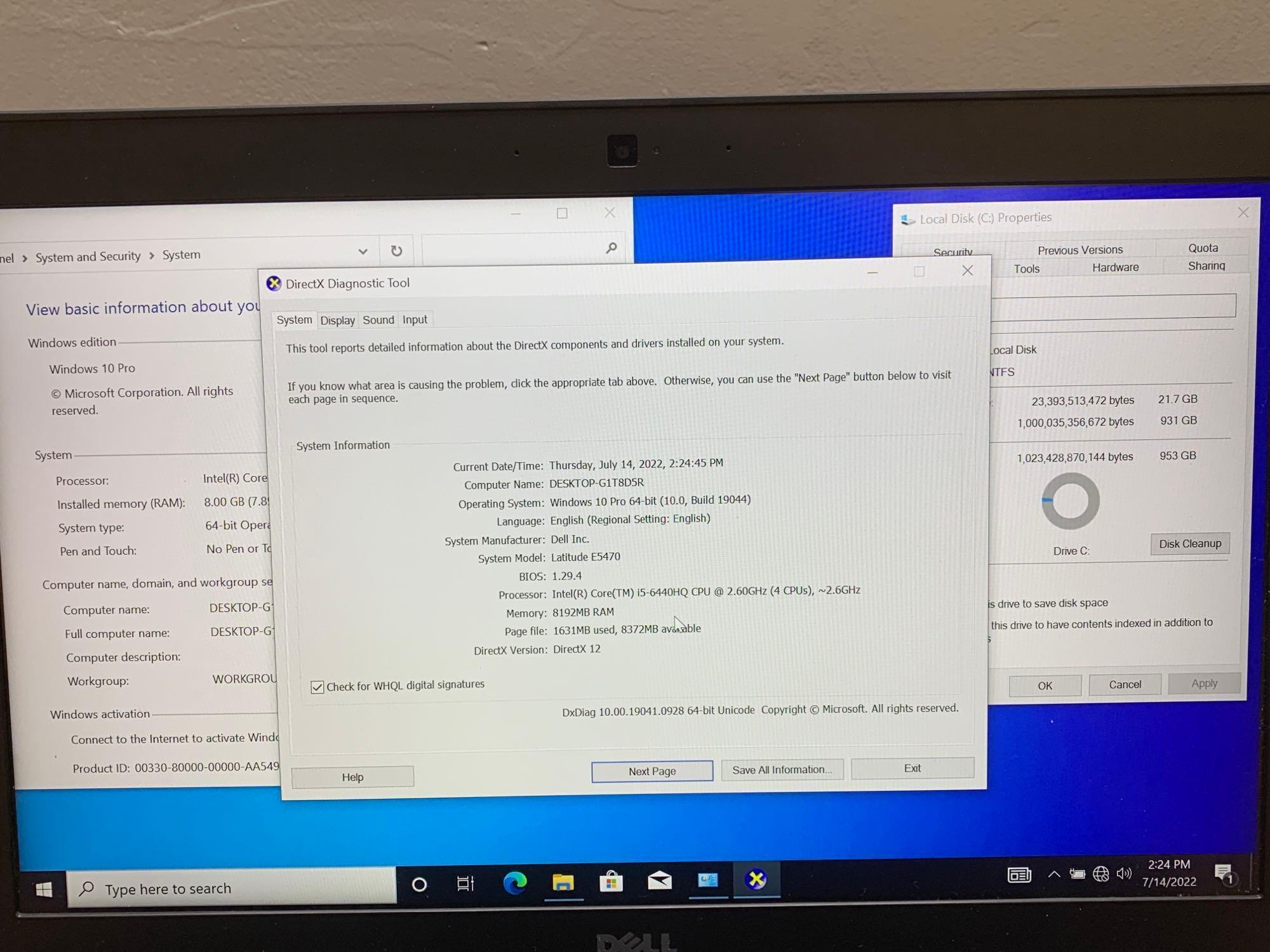 Dell Latitude E5470 Laptop Intel i5-6440 2.6GHz 8GB DDR4 1TB SSD Wifi Bt HDMI Win 10