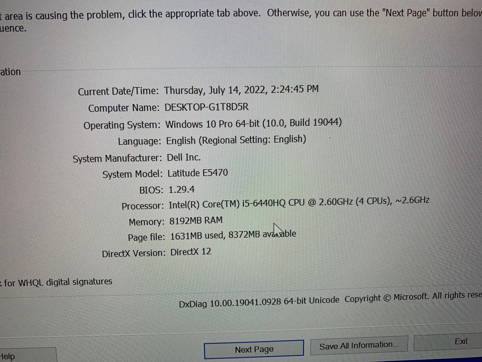 Dell Latitude E5470 Laptop Intel i5-6440 2.6GHz 8GB DDR4 1TB SSD Wifi Bt HDMI Win 10