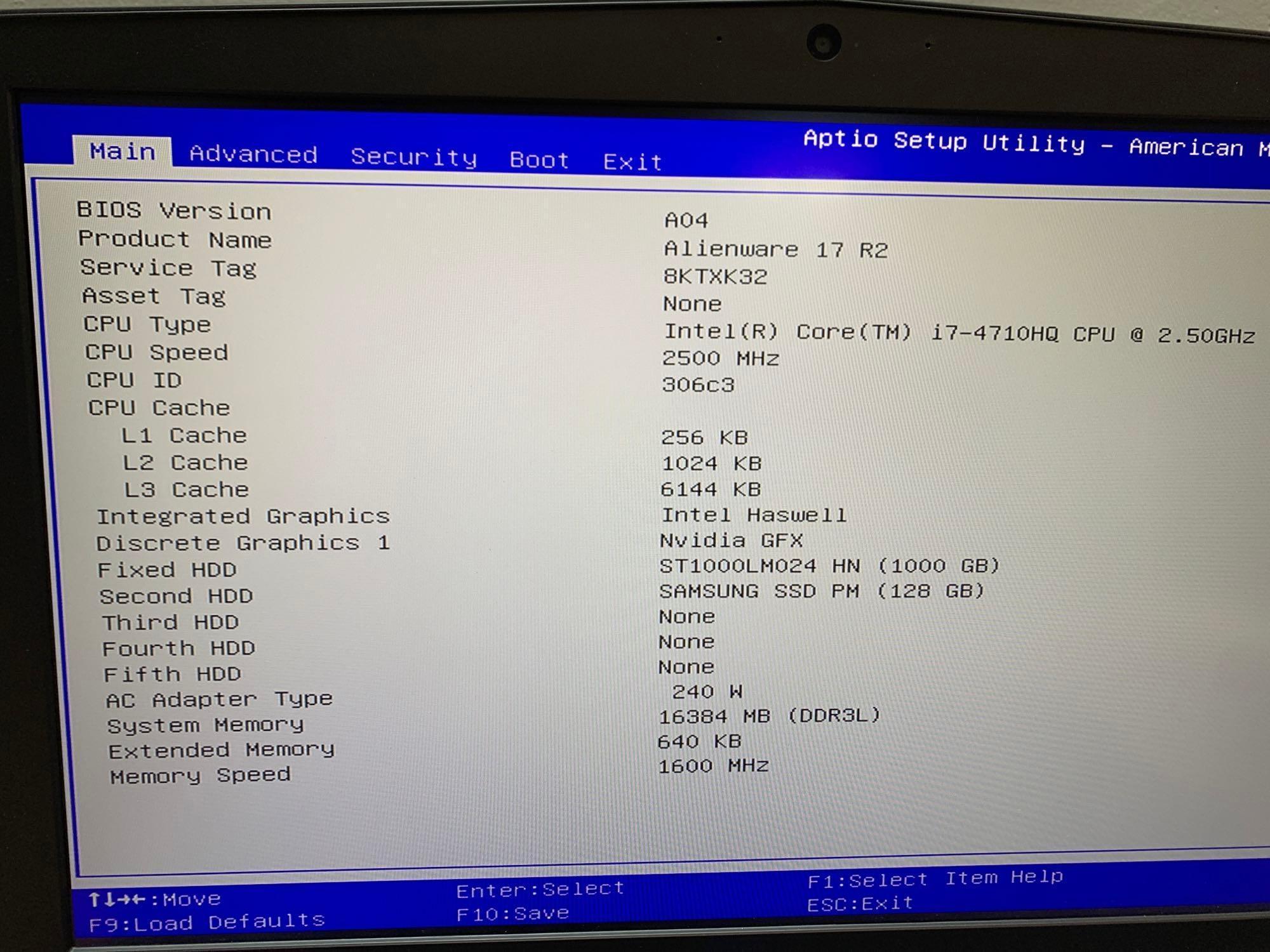 Dell Alienware 17 R2 Intel i7-4710 2.5GHz 16GB 1TB HD & 128GB SSD Wifi Bt HDMI nVidia 4GB Win 10
