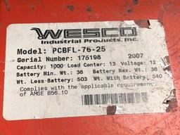 Wesco PCBFL-76-25 Electric Fork Stacker 76" Lift Capacity 1000lbs