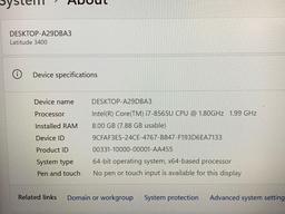 Dell Latitude 3400 Laptop Intel i7-8565 1.8GHz 8GB DDR4 256GB SSD Wifi Bt HDMI Win 11