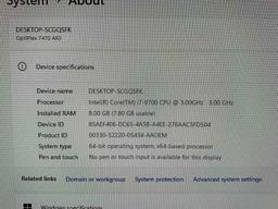 Dell Optiplex 7470 23.8" LCD AIO Intel i7-9700 3.0GHz 8GB DDR4 256GB SSD Wifi Bt HDMI Win 11 Pro