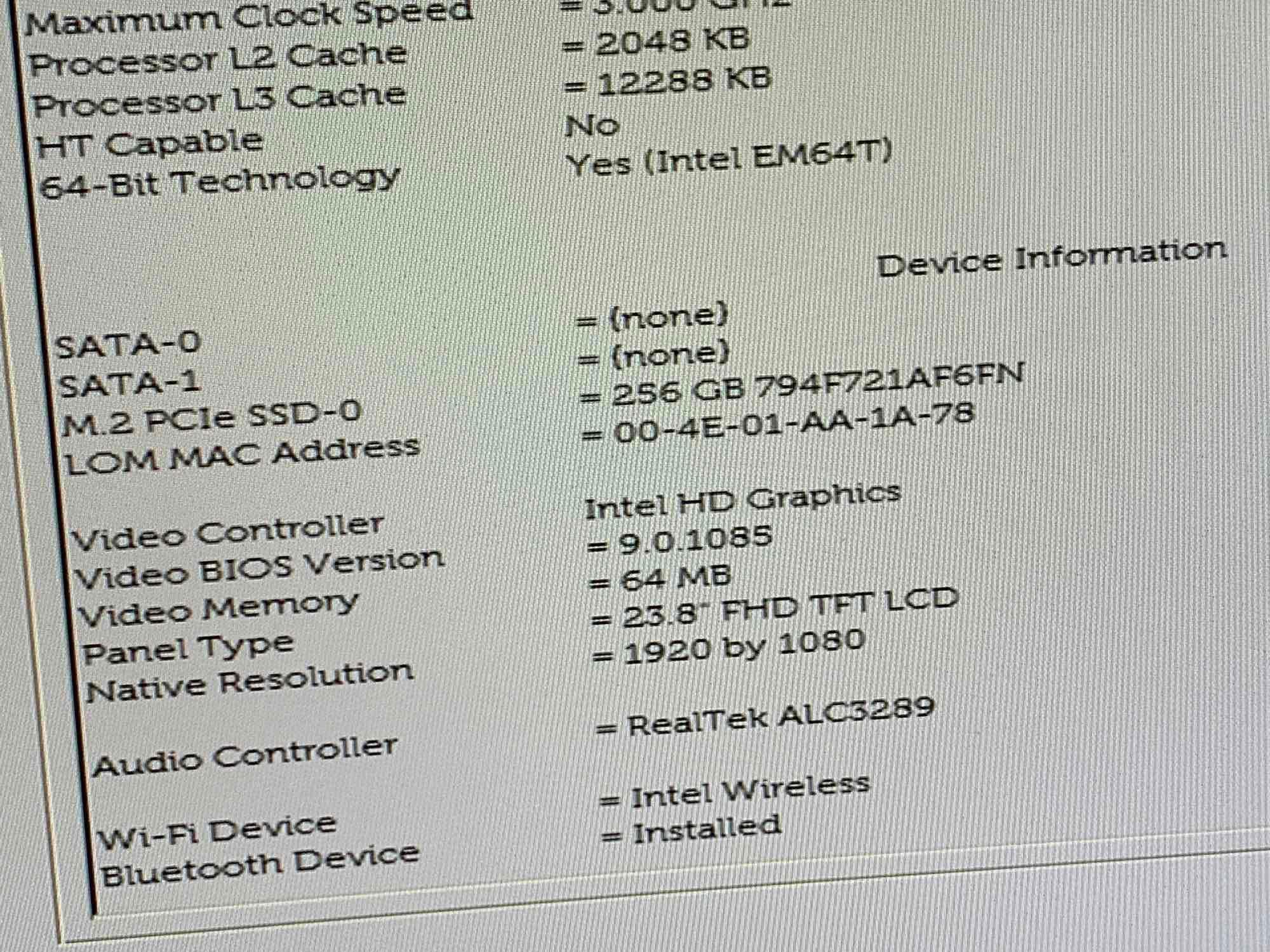 Dell Optiplex 7470 23.8" LCD AIO Intel i7-9700 3.0GHz 8GB DDR4 256GB SSD Wifi Bt HDMI Win 11 Pro
