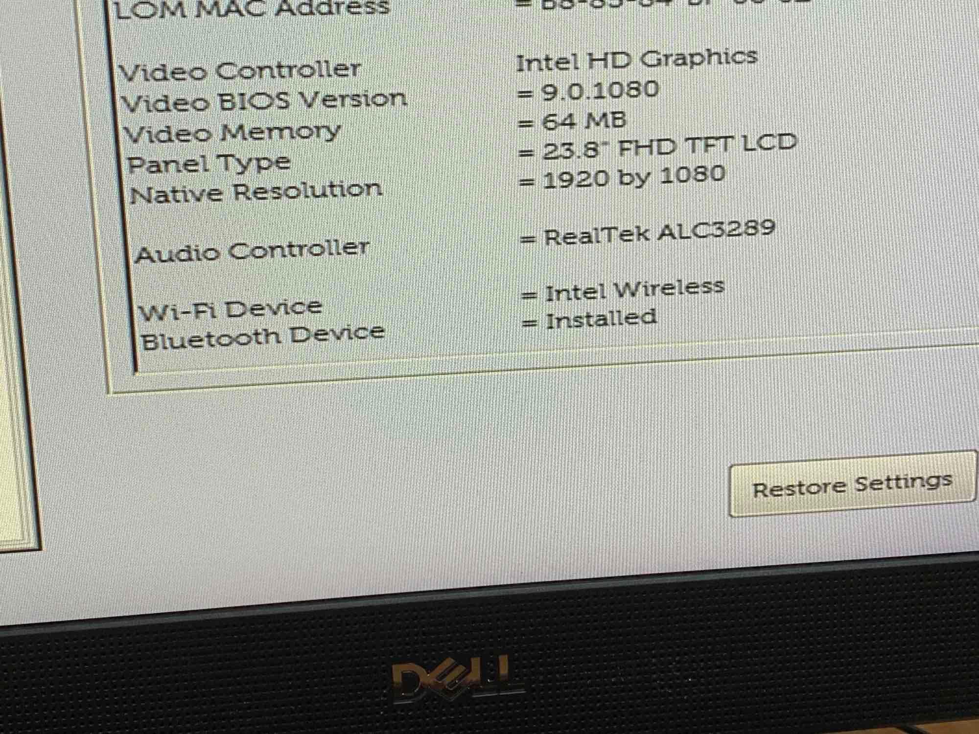 Dell Optiplex 7460 23.8" LCD AIO Intel i7-8700 3.2GHz 8GB DDR4 256GB SSD Wifi Bt HDMI Win 11