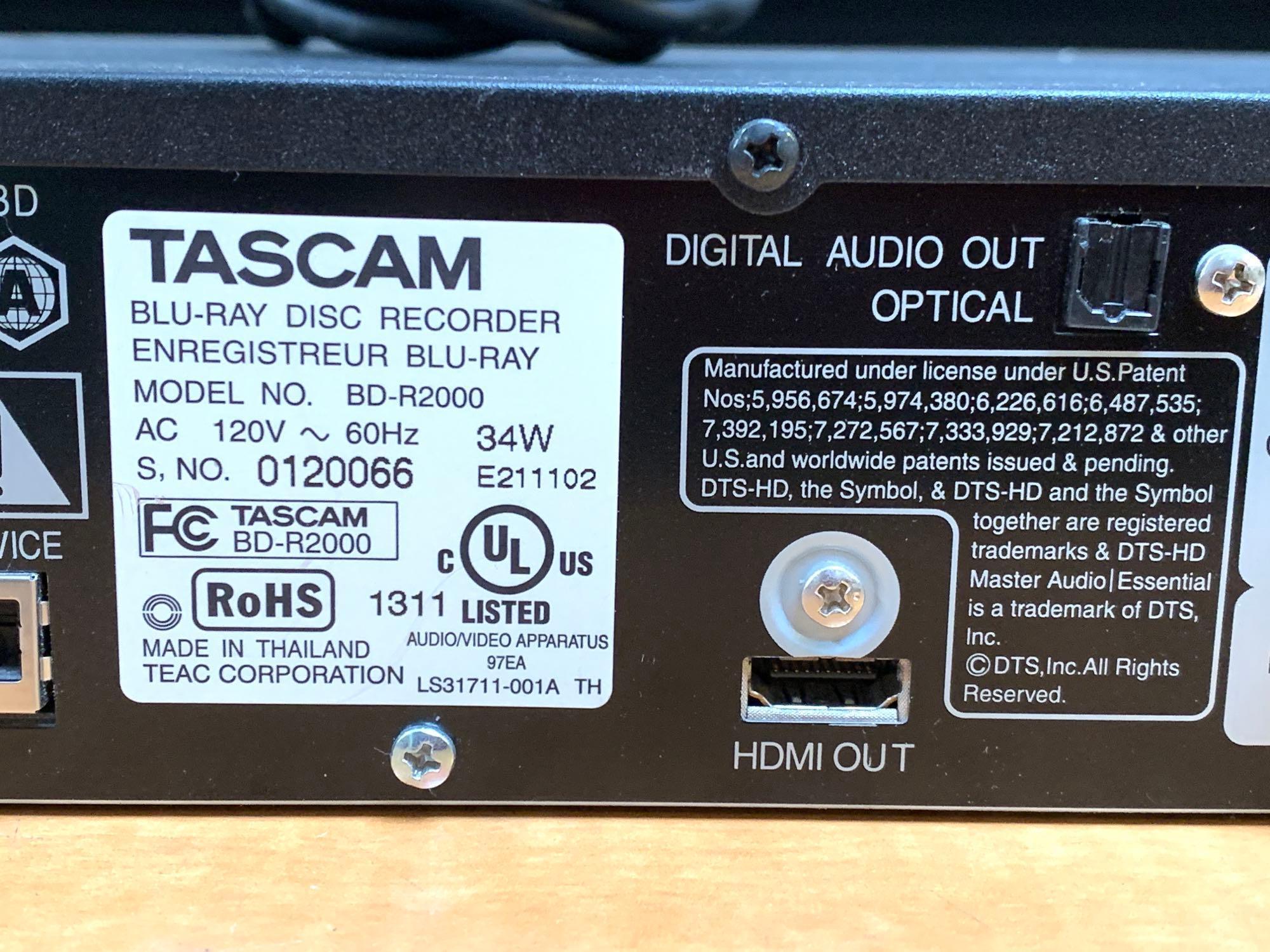 Tascam Rackmount BD-R2000 Blu-ray/DVD Recorder