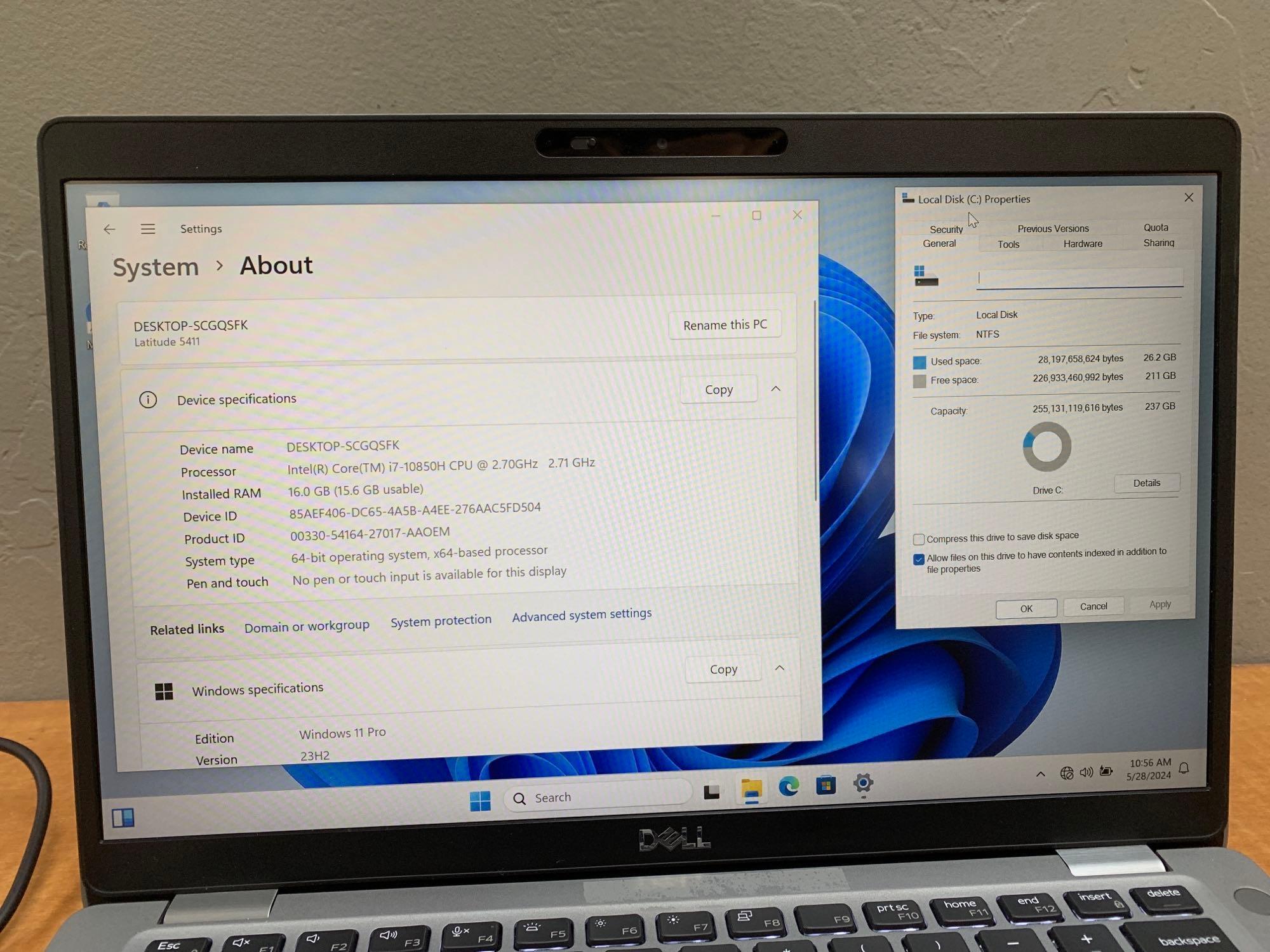 Dell Latitude 5411 14" LCD Laptop Intel i7-10850H 2.7GHz 16GB DDR4 256GB SSD Wifi BT HDMI Win 11
