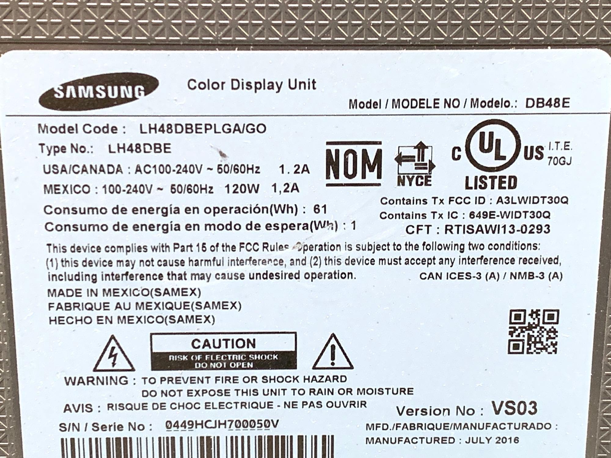 Samsung LH48DBEPLGA/GO 48" Slim Direct-Lit LED Commercial Display / Monitor