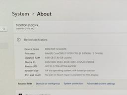 Dell Optiplex 7470 23.8" LCD AIO Intel i7-9700 3.0GHz 8GB DDR4 256GB SSD Wifi Bt HDMI Win 11