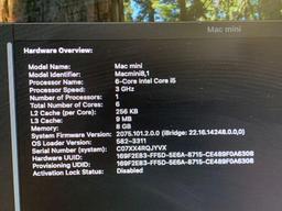 Apple Macmini8,1 Intel i5-8500B 3.0GHz 6-Cores 8GB DDR4 256GB SSD Intel Video HDMI Sequoia - 2018