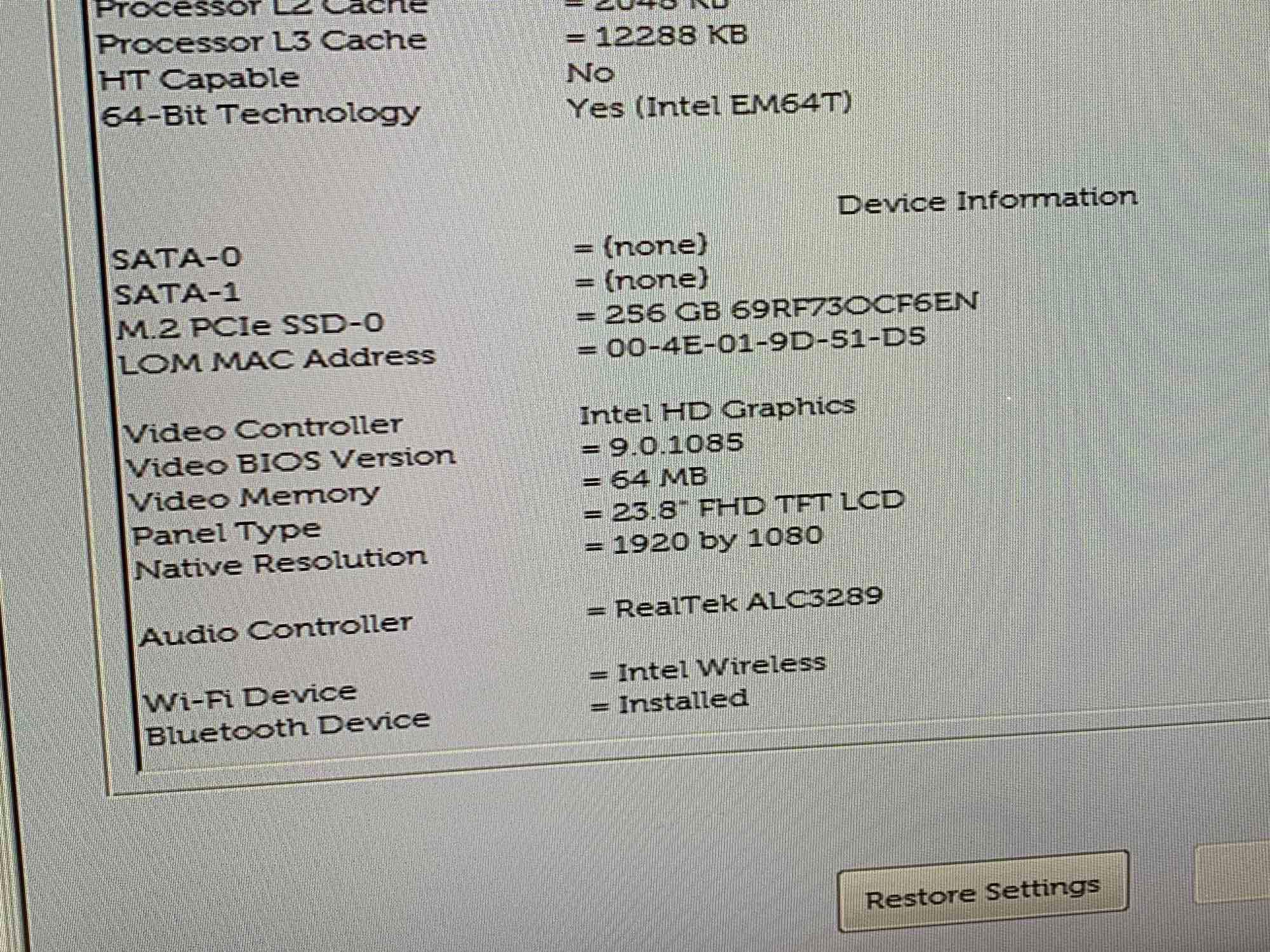 Dell Optiplex 7470 23.8" LCD AIO Intel i7-9700 3.0GHz 8GB DDR4 256GB SSD Wifi Bt HDMI Win 11