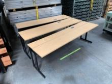 3pcs - Omni Pacific Wooden Top Classroom Student Desk with Power & USB 90" x 23.5" x 29.75"