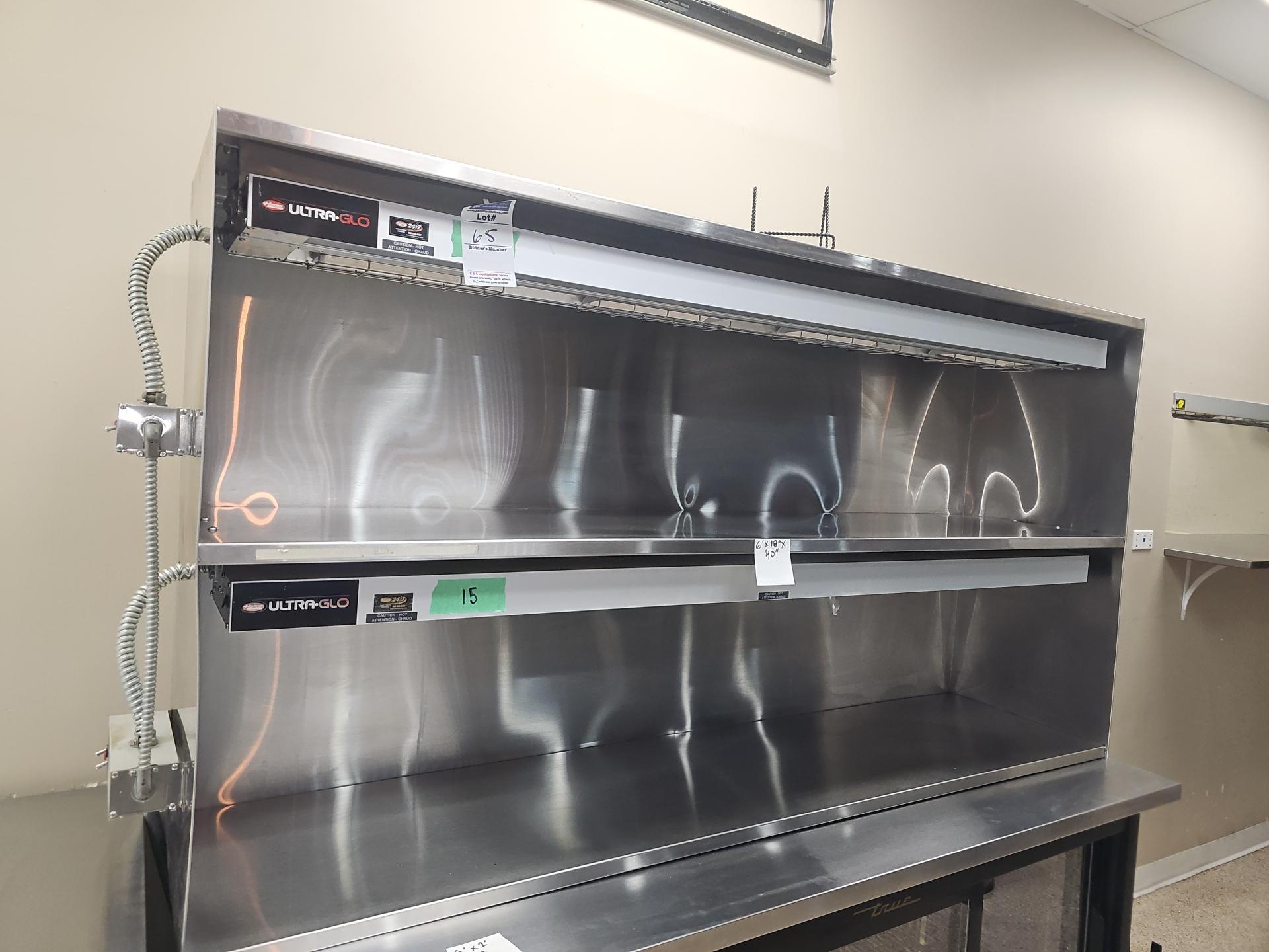 Double shelf stainless steel with 2 Hatco Ultra Glo Ray HGAL-72 warmers with lights