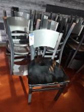 Metal framed dining chairs with wooden seat