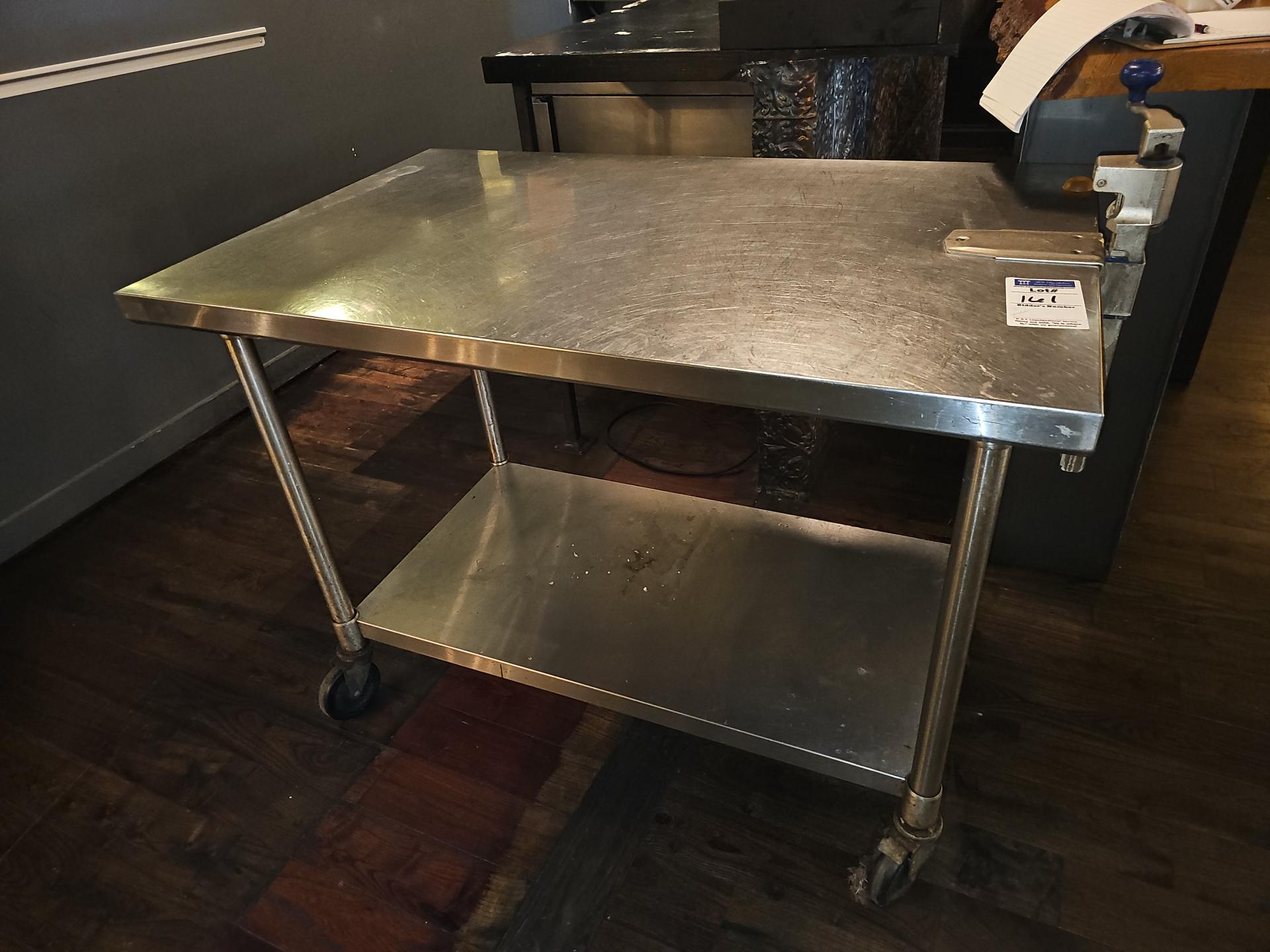 Stainless steel top table with Edlund can opener 4' x 30"