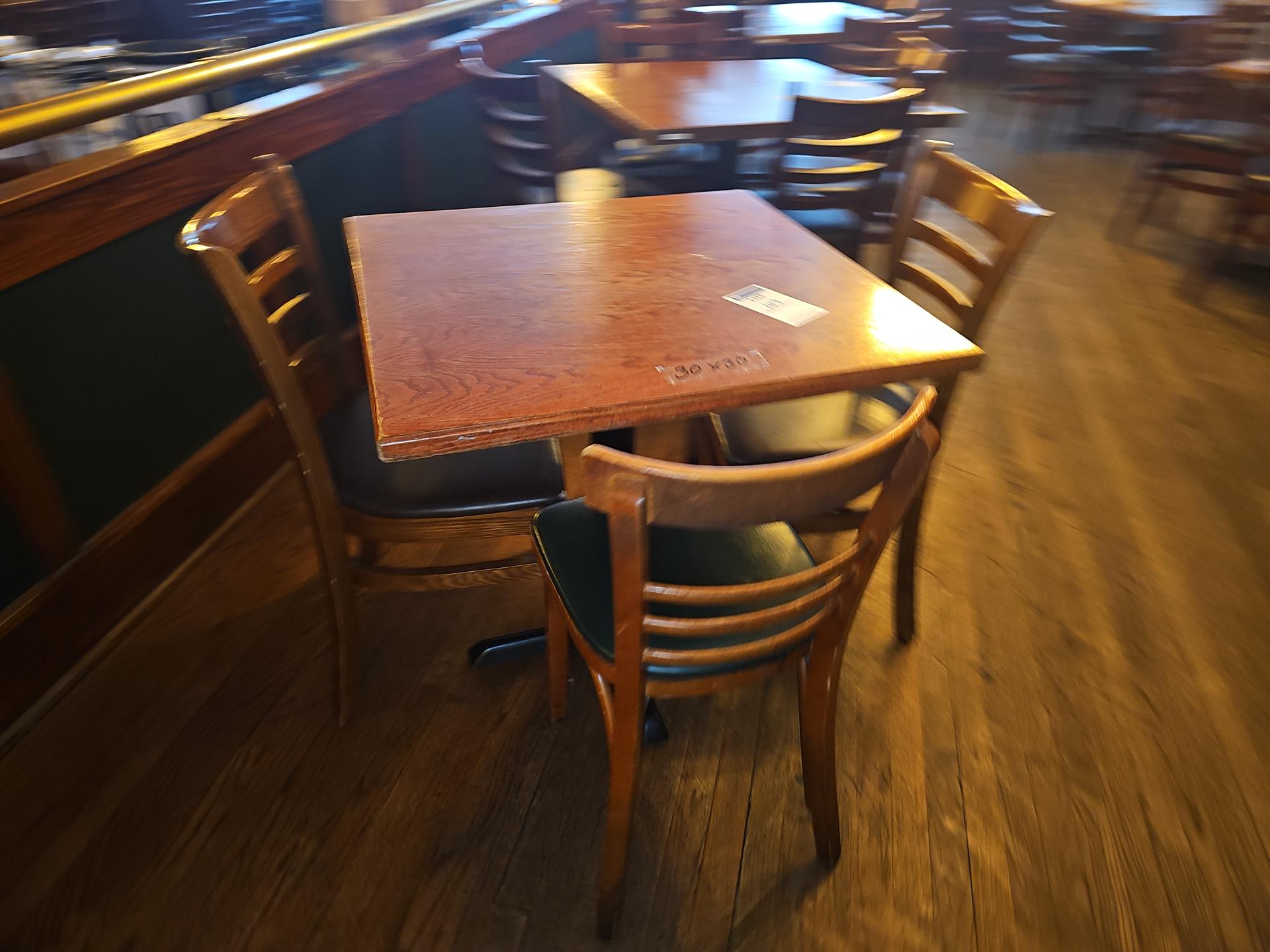 Wooden top table with 3 chairs 30" x 30"