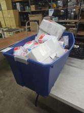 Bin of new rubber disposable gloves