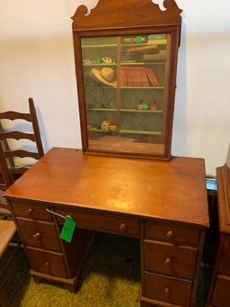 OLD WOOD DESK W/ ADD ON MIRROR