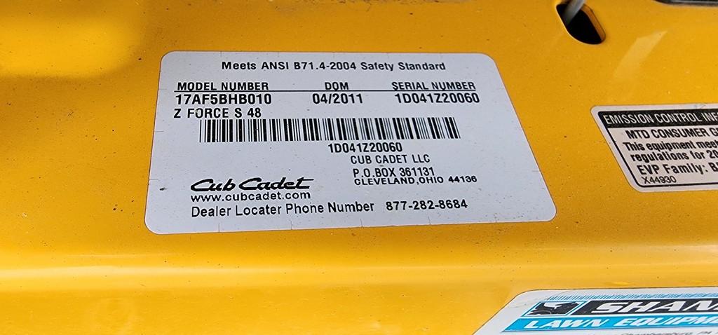 2011 Cub Cadet Z force S Zero Turn Mower (RUNS)(DEALER TRADE IN)