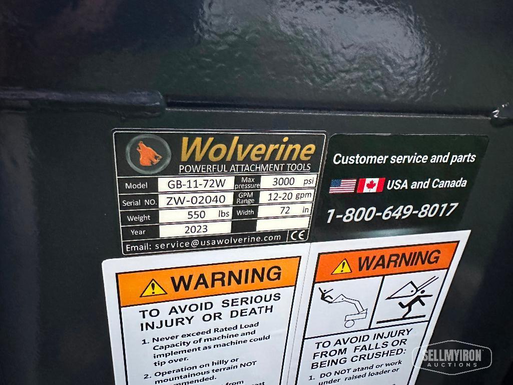 Unused Wolverine GB-11-72W 72in Grapple Bucket Skid Steer Attachment [YARD 2]