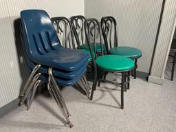 4 Dining room chairs & 3 stackable chairs