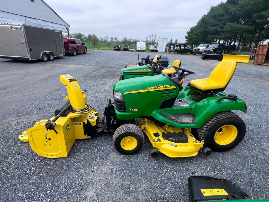 John Deere X485, Lawn tractor W/Deck, 47? Snowblower & rear Wheel Weights