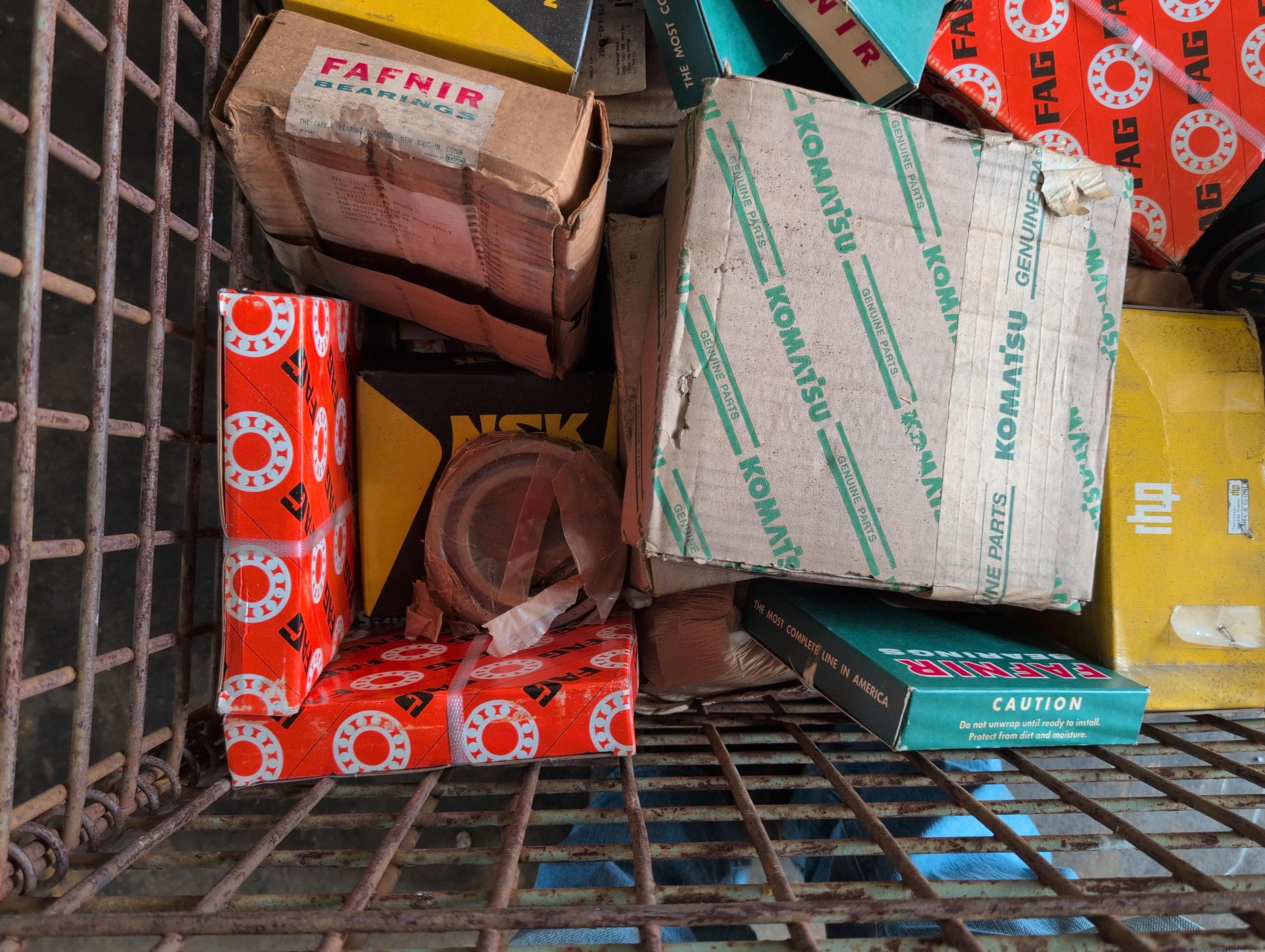 Wire crate of bearings from Fafnir, Skf, NDH, Etc