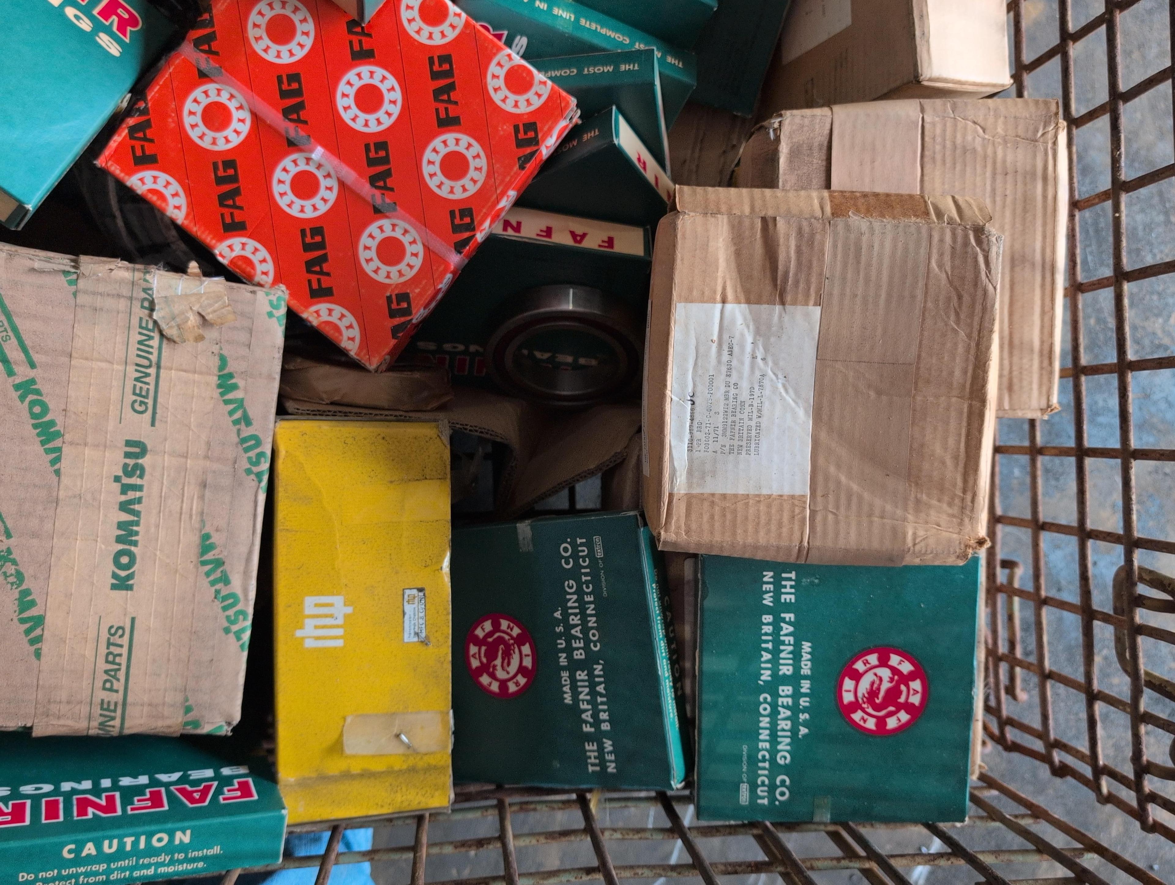 Wire crate of bearings from Fafnir, Skf, NDH, Etc
